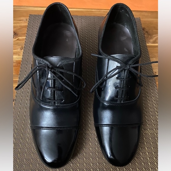 Men’s Black Leather/Black Patent Latin Dance / tuxedo dress shoes - Picture 4 of 14
